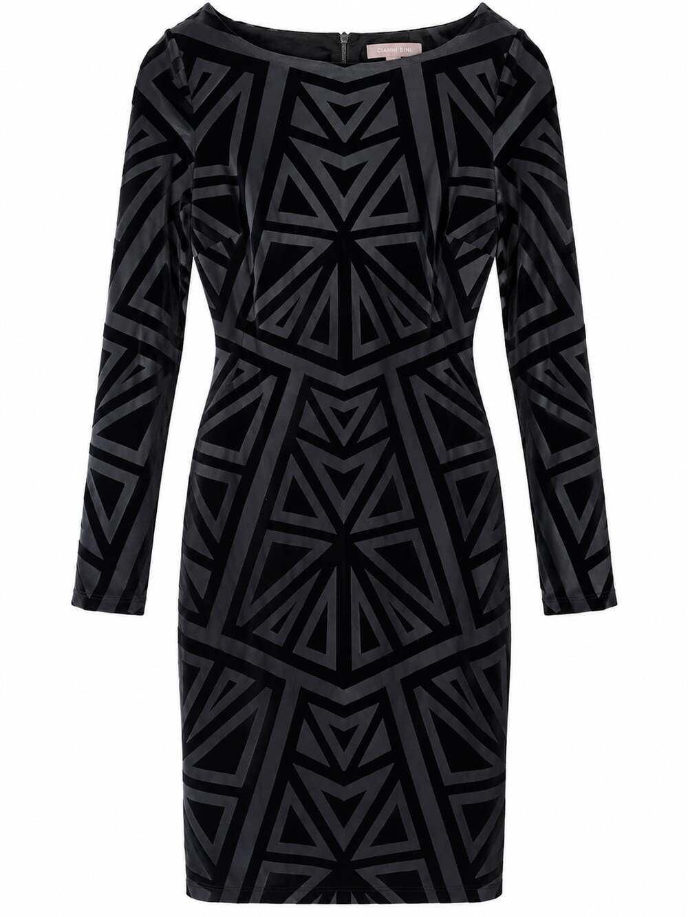 Vince Camuto Velvet Burnout Dress Size 0 Navy Geometric Long Sleeve